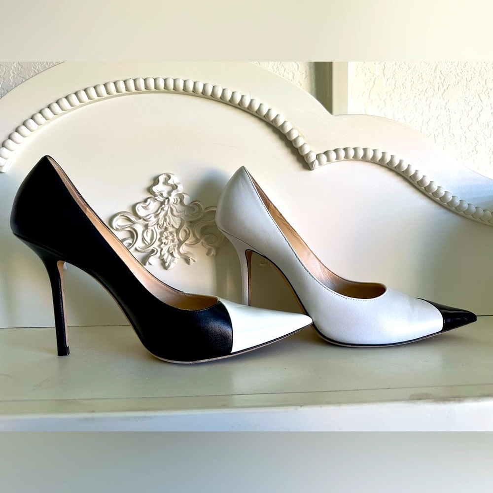 Jimmy Choo Black and White Two-Tone Pointed Toe Stiletto Pumps